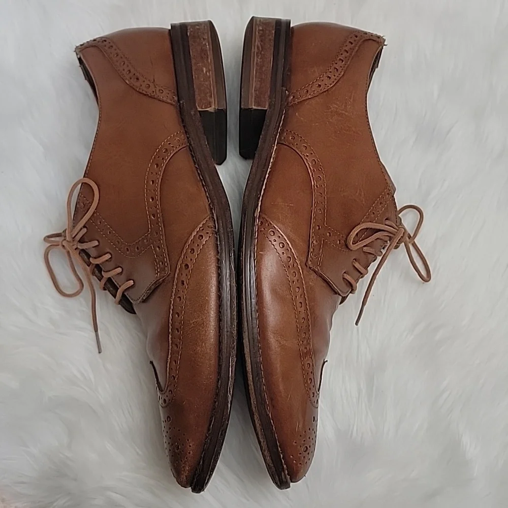 COLE HAAN Grand OS Madison Tan‎ Leather Wingtip Lace Up Oxford Dress Shoes 10